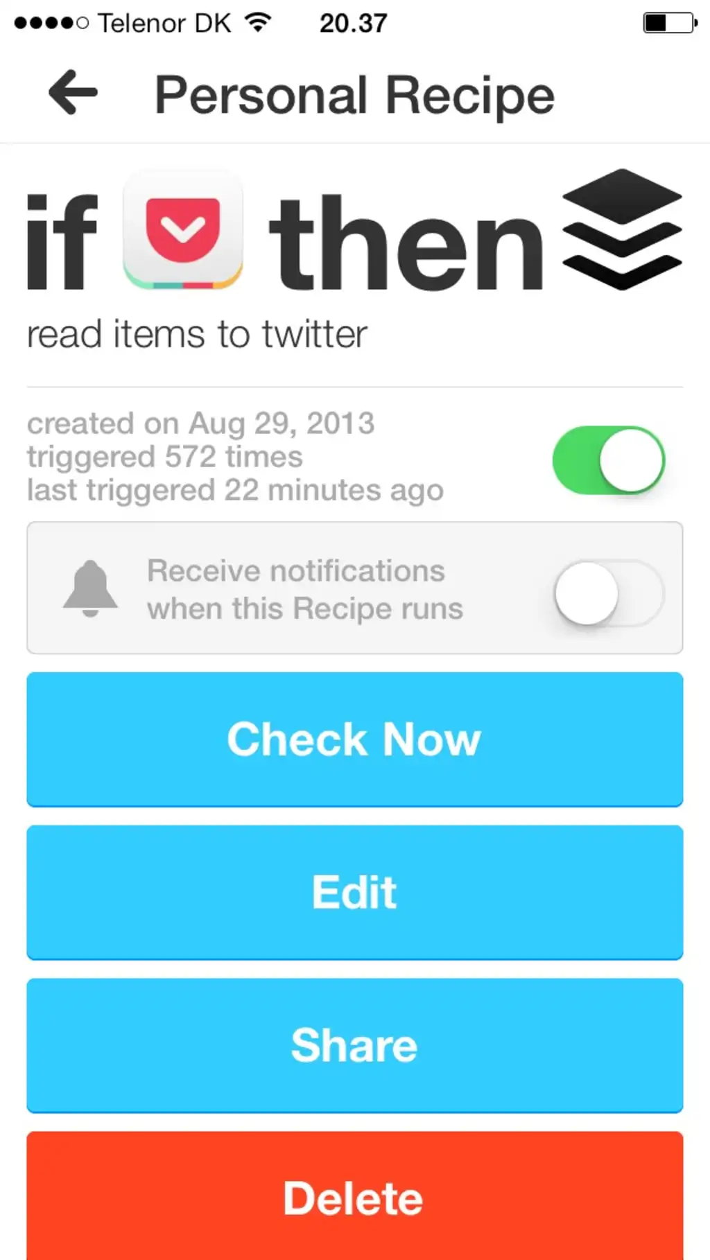 IFTTT Pocket buffer
recipe
