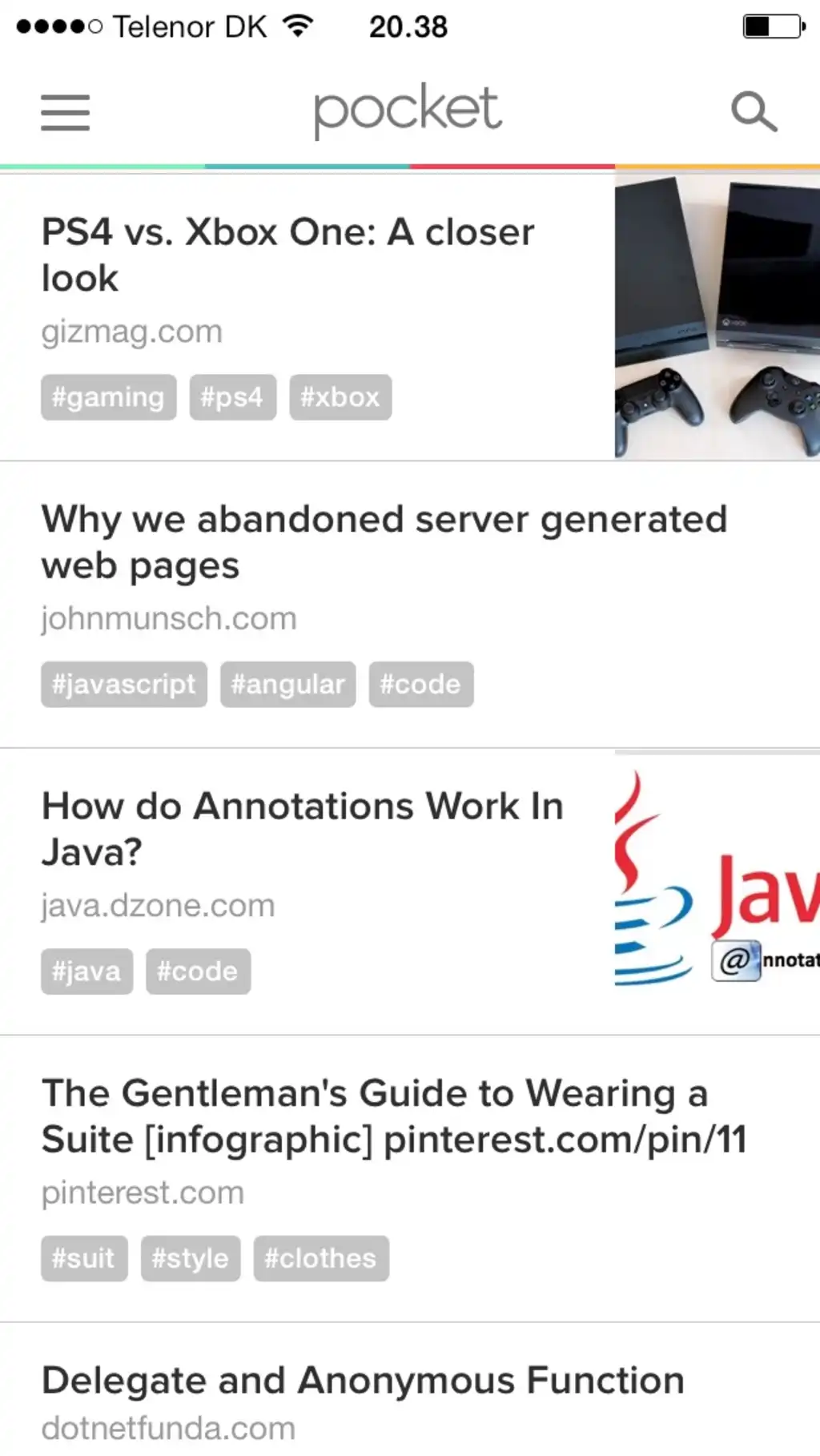 Pocket later list with
articles