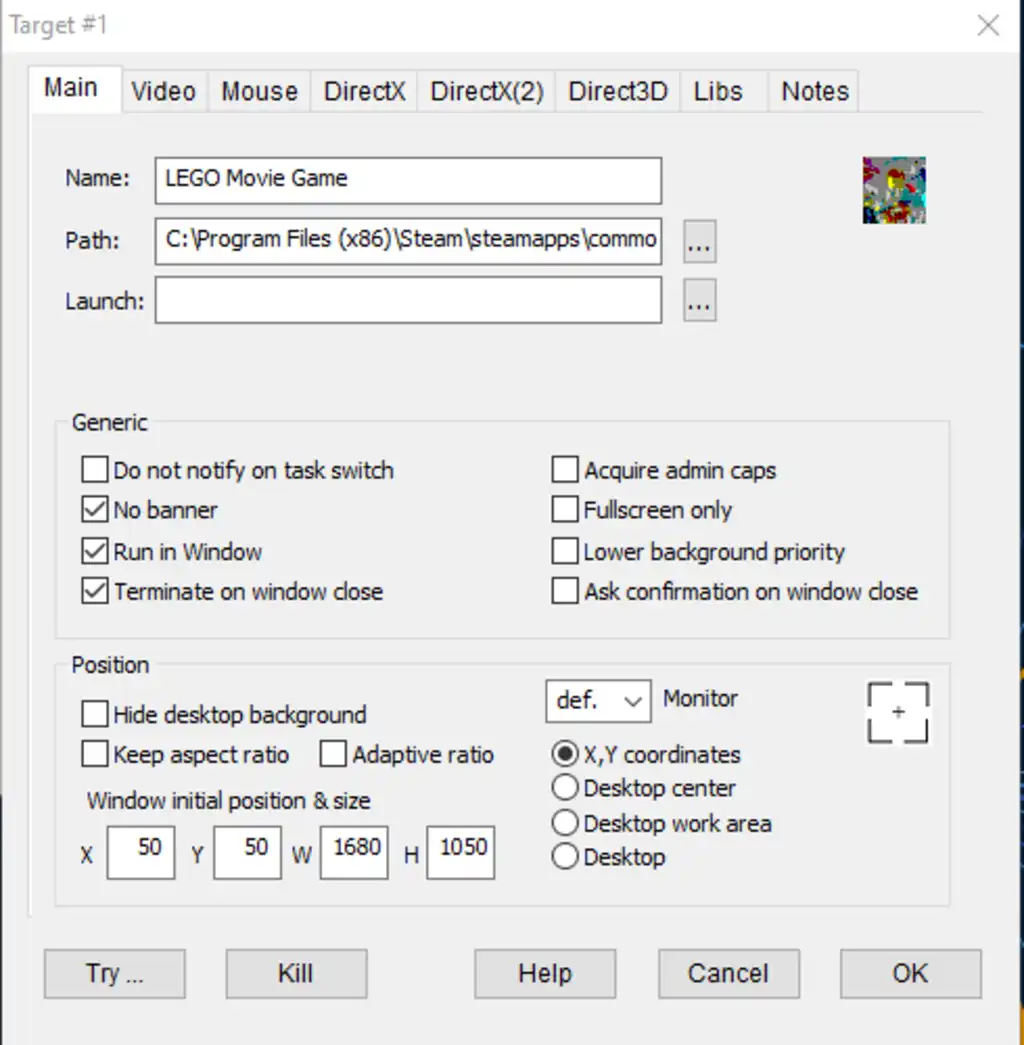 My settings for The LEGO Movie
